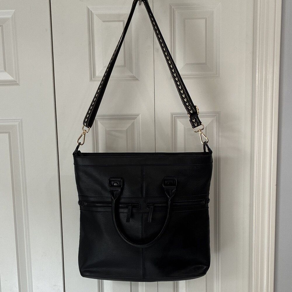 ALDO Black Pebbled Satchel Top Handle Zip Double Handles Detachable Strap